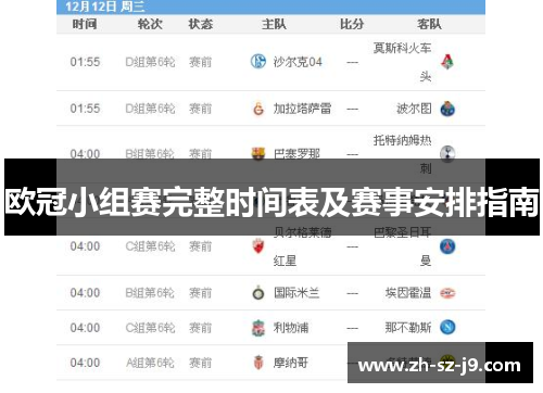 欧冠小组赛完整时间表及赛事安排指南