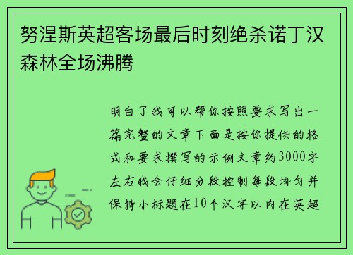 努涅斯英超客场最后时刻绝杀诺丁汉森林全场沸腾